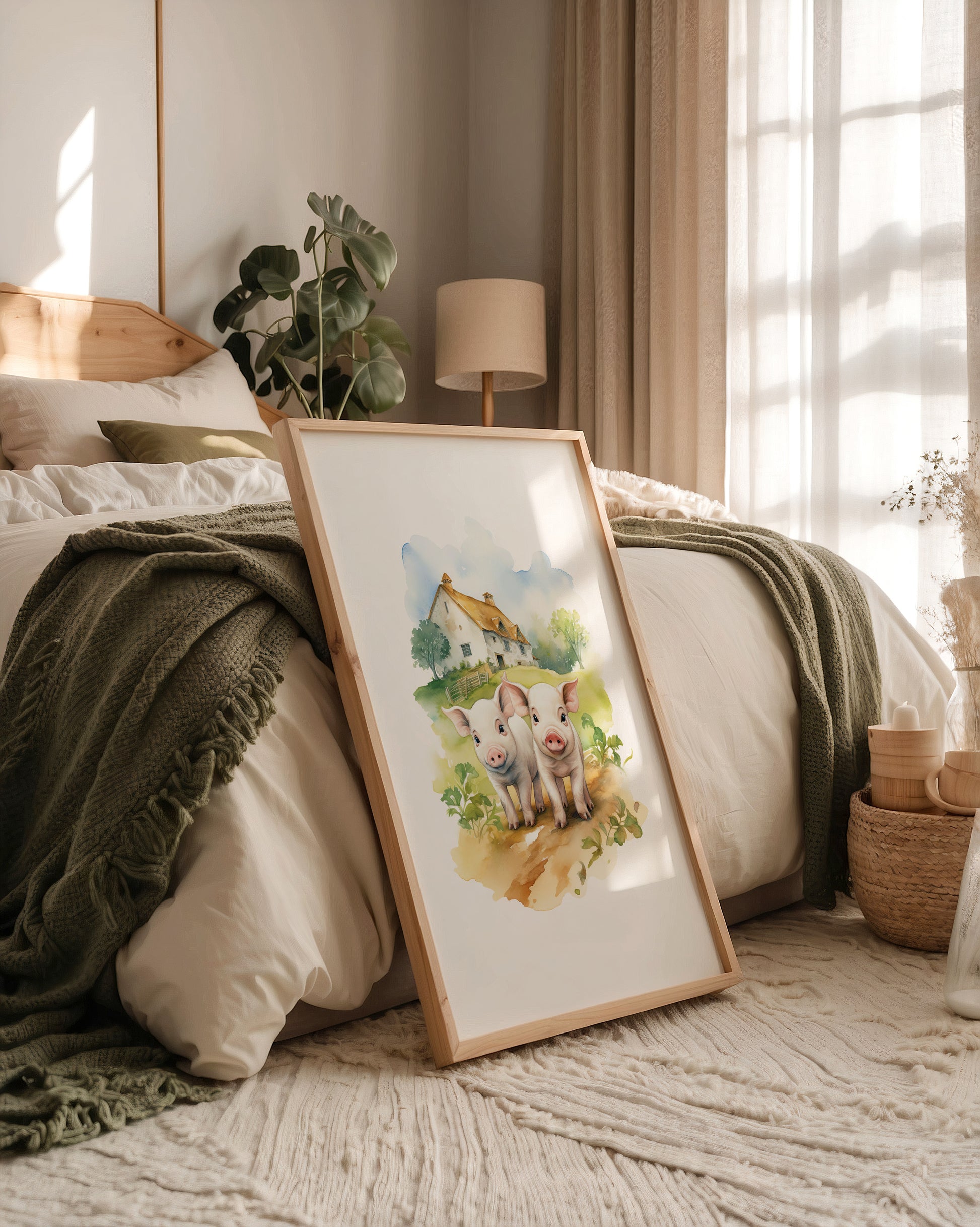 Ferkel Bauernhof Aquarell