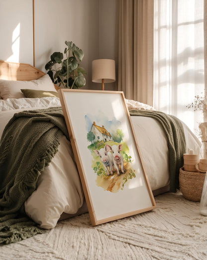 Ferkel Bauernhof Aquarell