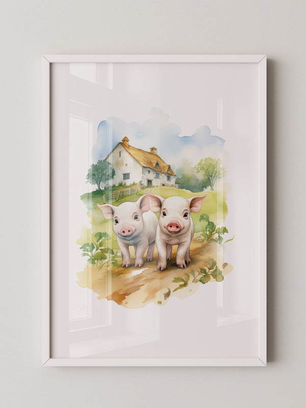 Ferkel Bauernhof Aquarell