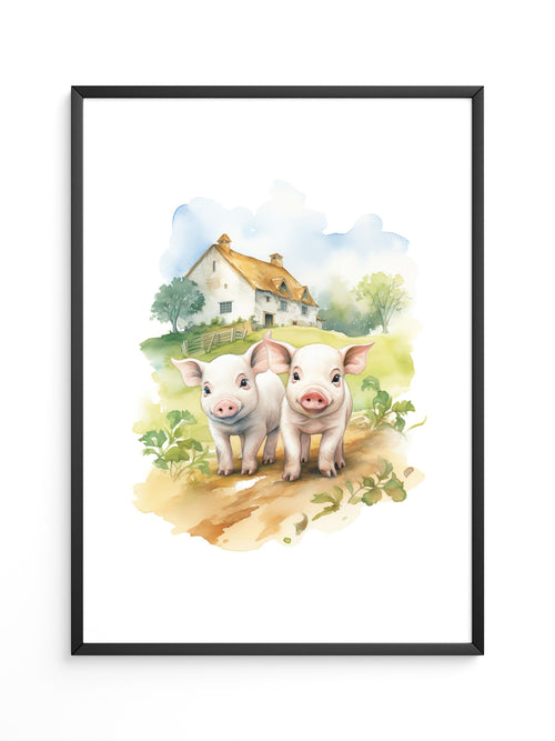 Ferkel Bauernhof Aquarell