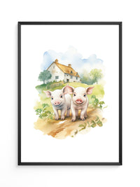 Ferkel Bauernhof Aquarell
