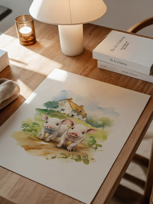 Ferkel Bauernhof Aquarell