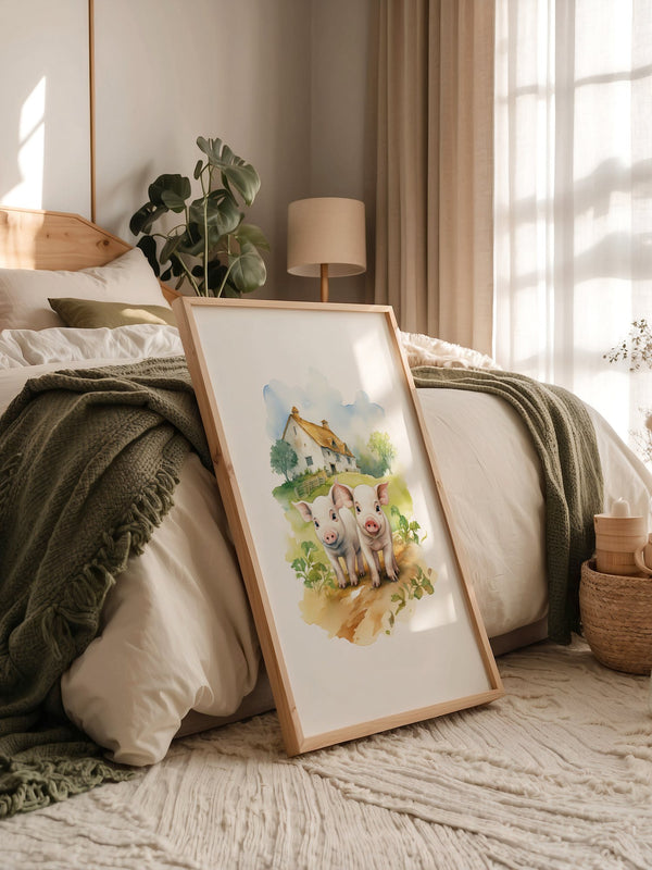 Ferkel Bauernhof Aquarell