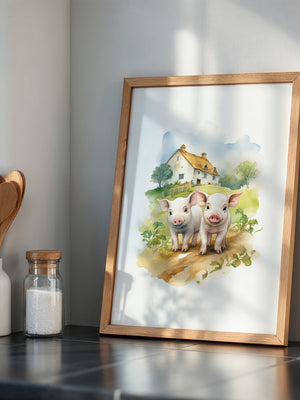 Ferkel Bauernhof Aquarell