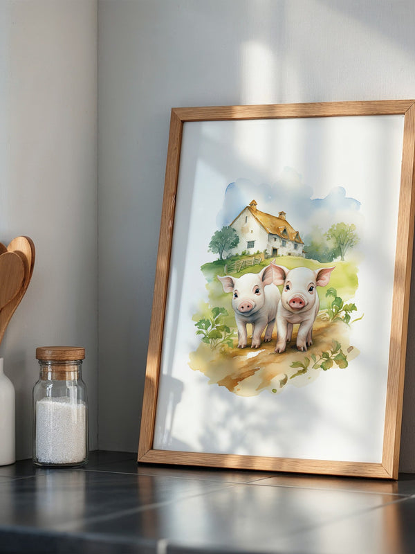 Ferkel Bauernhof Aquarell