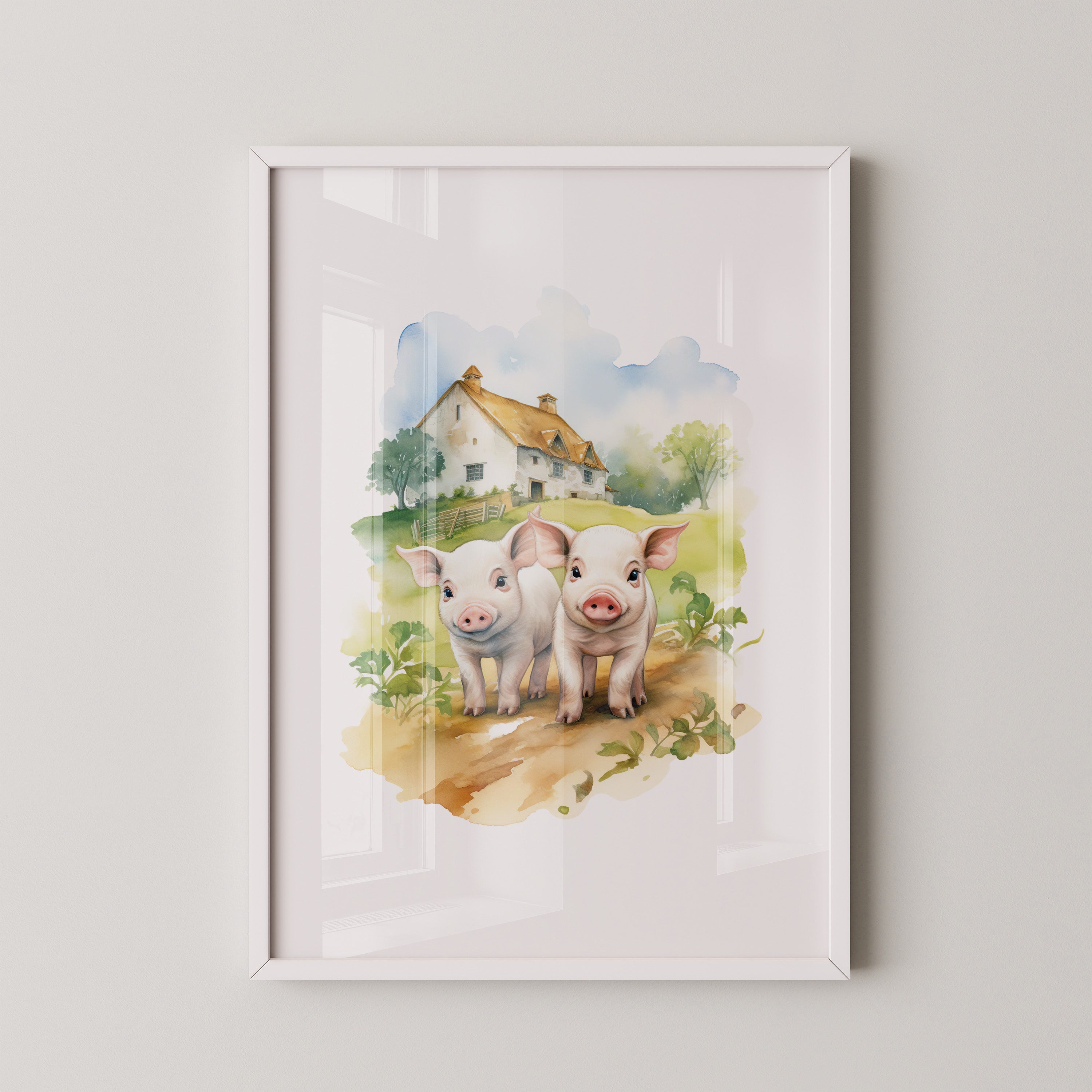 Ferkel Bauernhof Aquarell