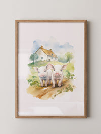 Ferkel Bauernhof Aquarell