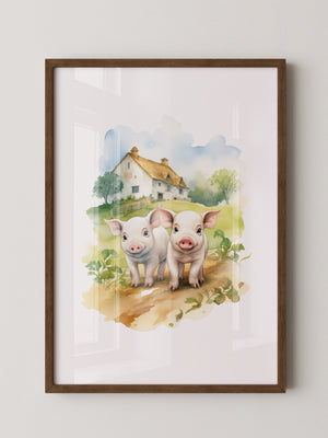 Ferkel Bauernhof Aquarell