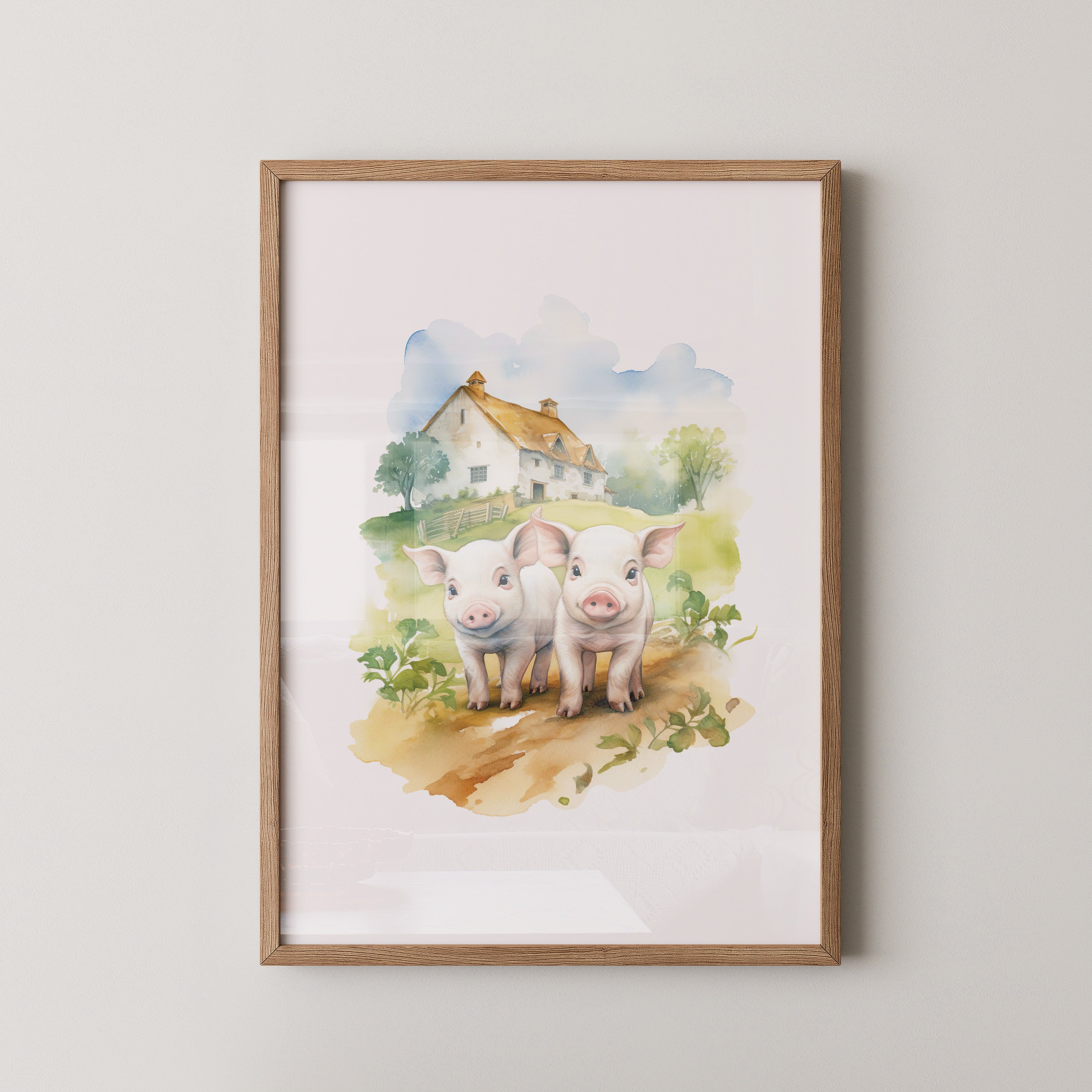 Ferkel Bauernhof Aquarell