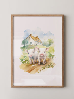 Ferkel Bauernhof Aquarell