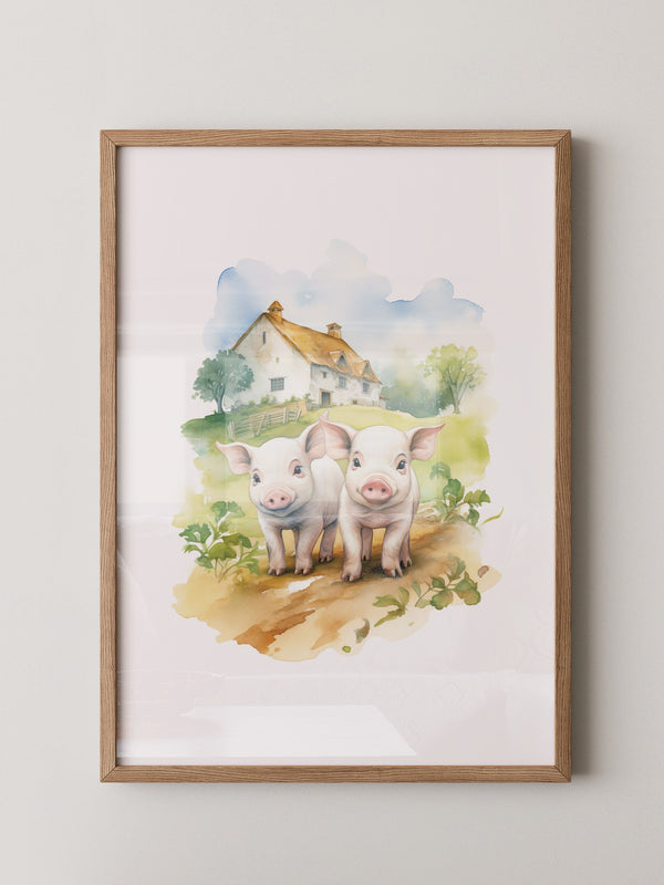 Ferkel Bauernhof Aquarell