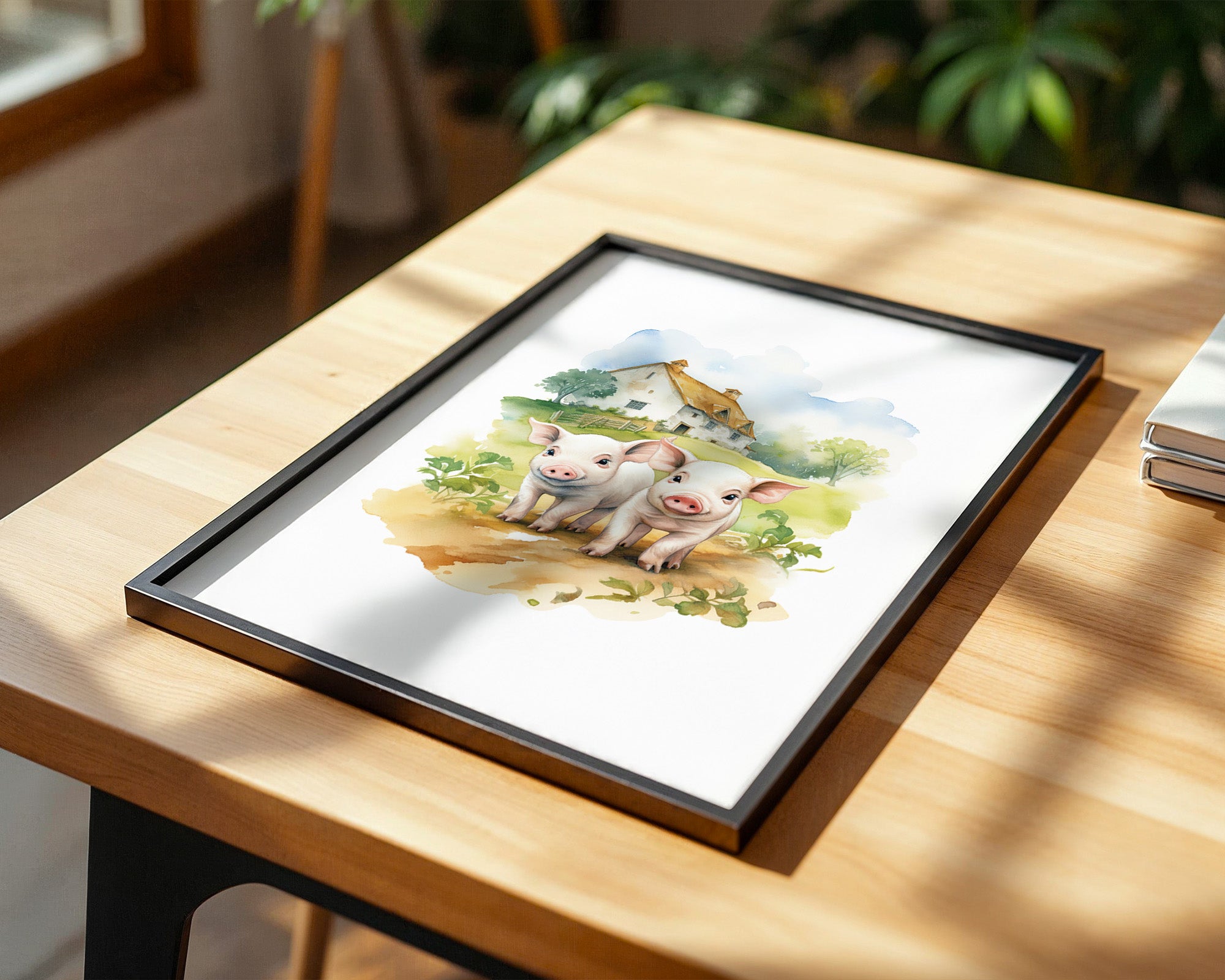 Ferkel Bauernhof Aquarell