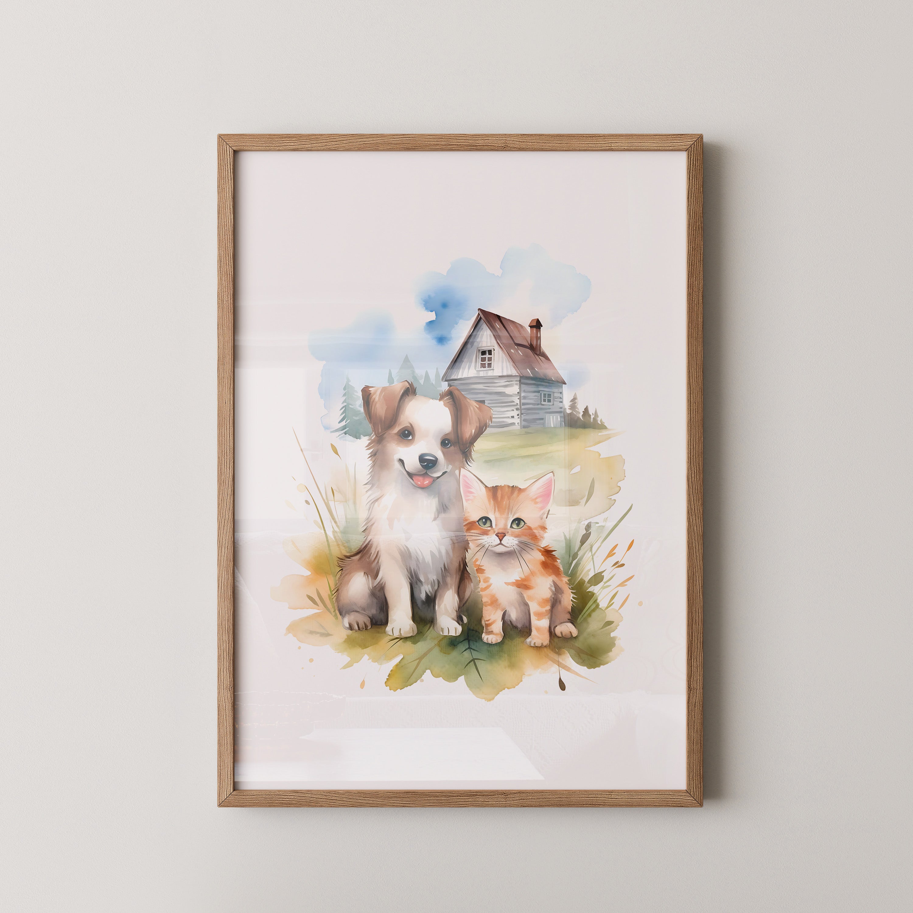 Welpen Kitten Landhaus Aquarell