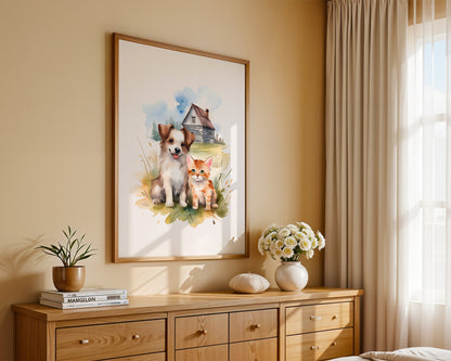 Welpen Kitten Landhaus Aquarell