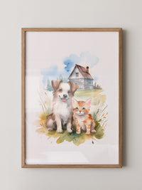 Welpen Kitten Landhaus Aquarell