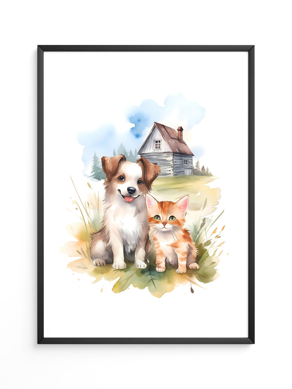 Welpen Kitten Landhaus Aquarell