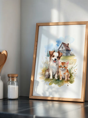 Welpen Kitten Landhaus Aquarell