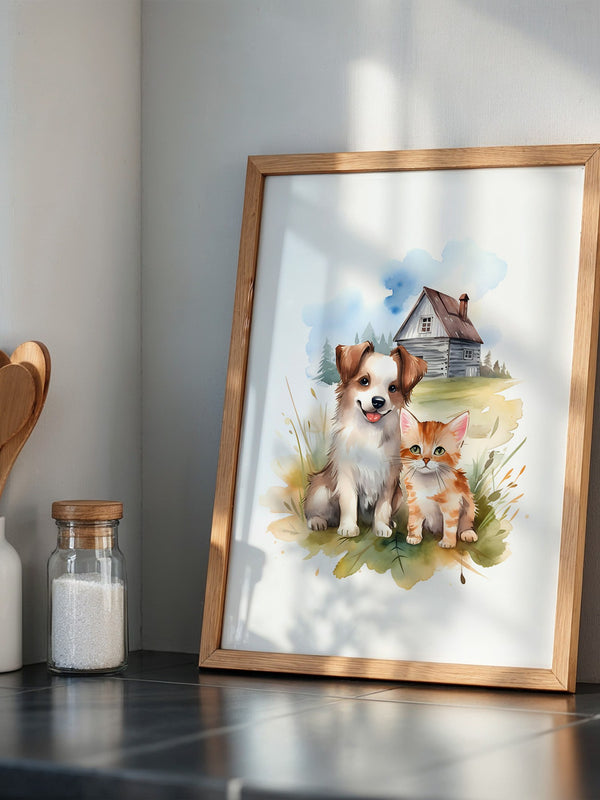 Welpen Kitten Landhaus Aquarell