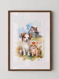 Welpen Kitten Landhaus Aquarell