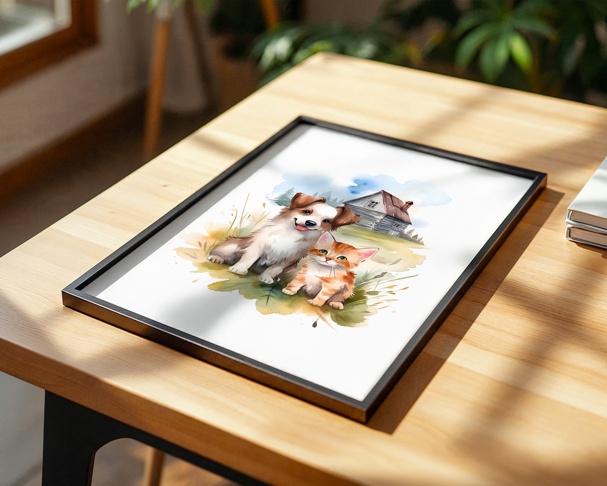 Welpen Kitten Landhaus Aquarell