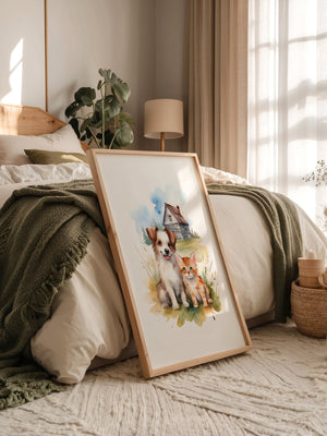 Welpen Kitten Landhaus Aquarell