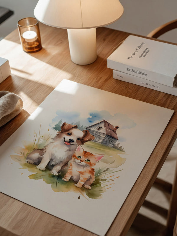 Welpen Kitten Landhaus Aquarell
