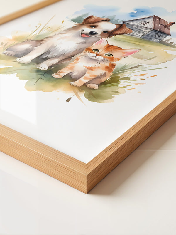 Welpen Kitten Landhaus Aquarell
