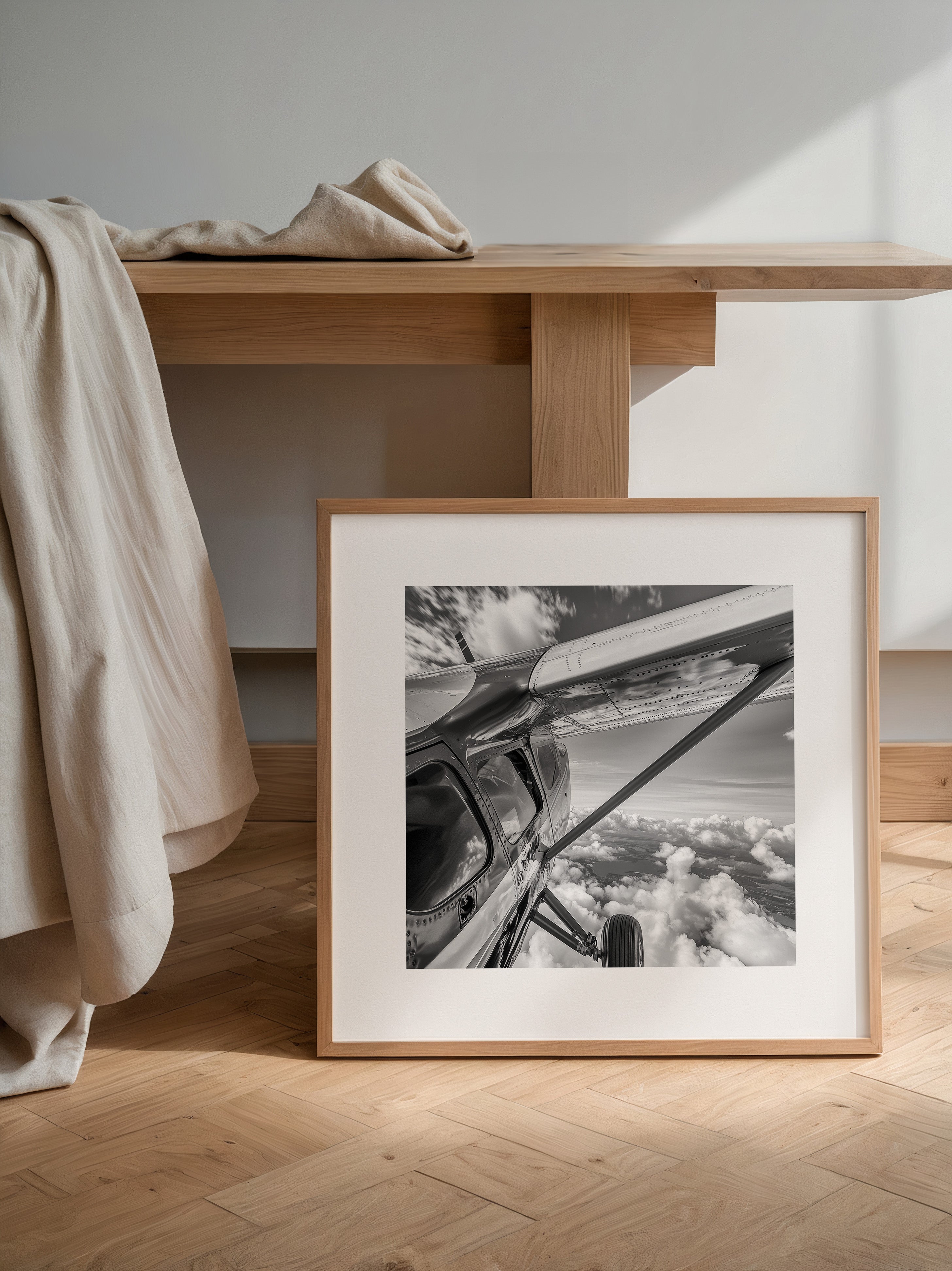 Flugzeug Wolken S/W-Perspektive