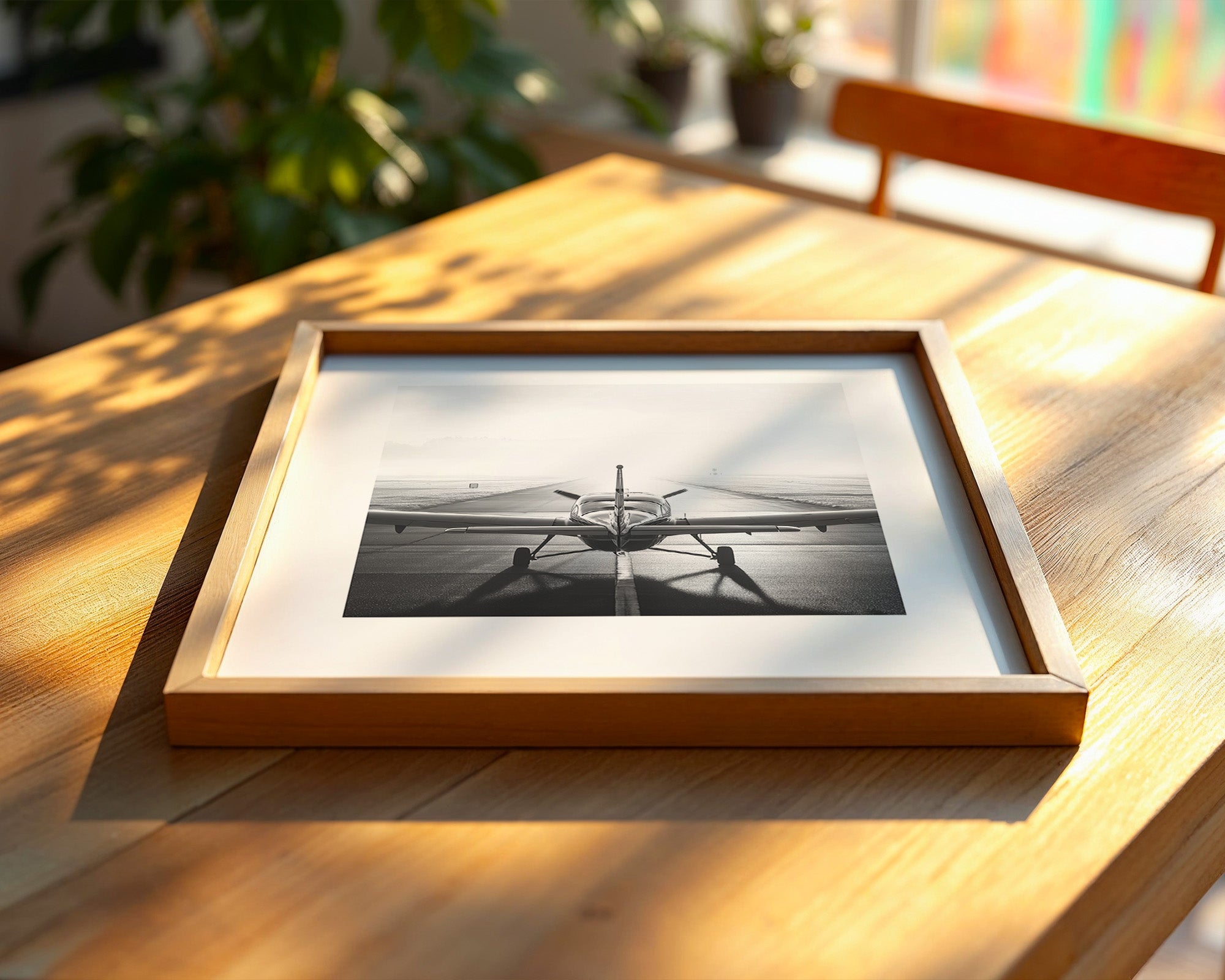 Flugzeug Startbahn Nebel Schwarzweiß