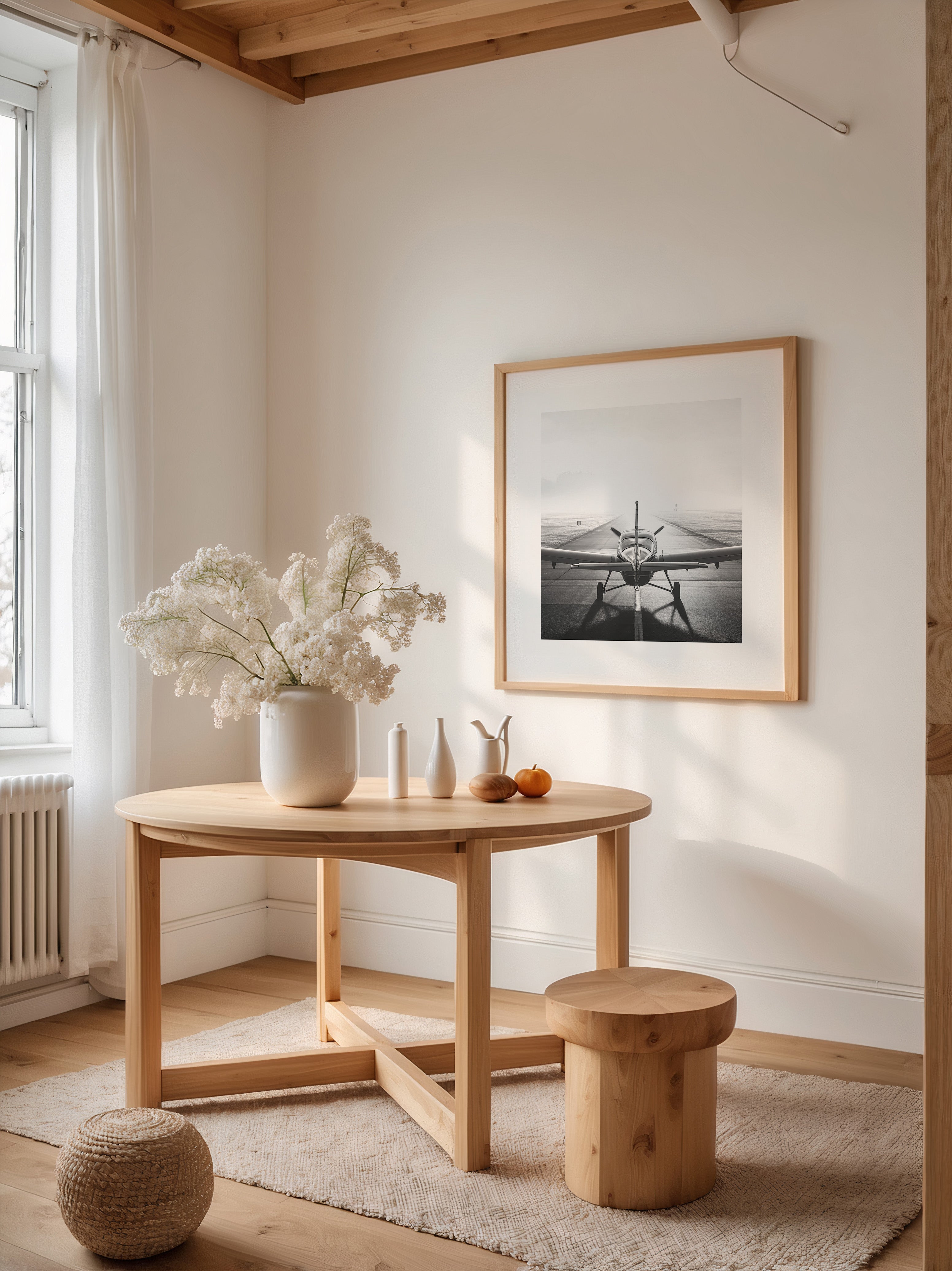 Flugzeug Startbahn Nebel Schwarzweiß