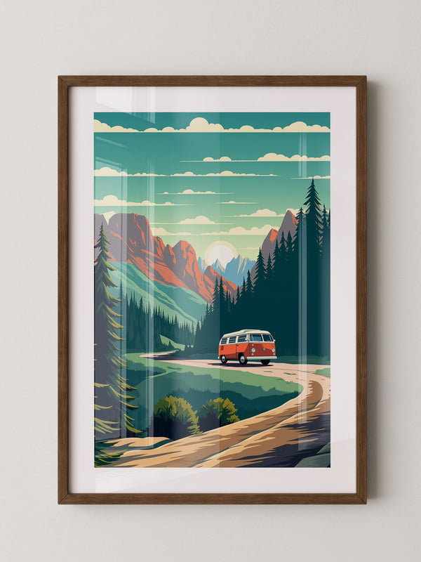 Camper Roadtrip Berglandschaft Vintage