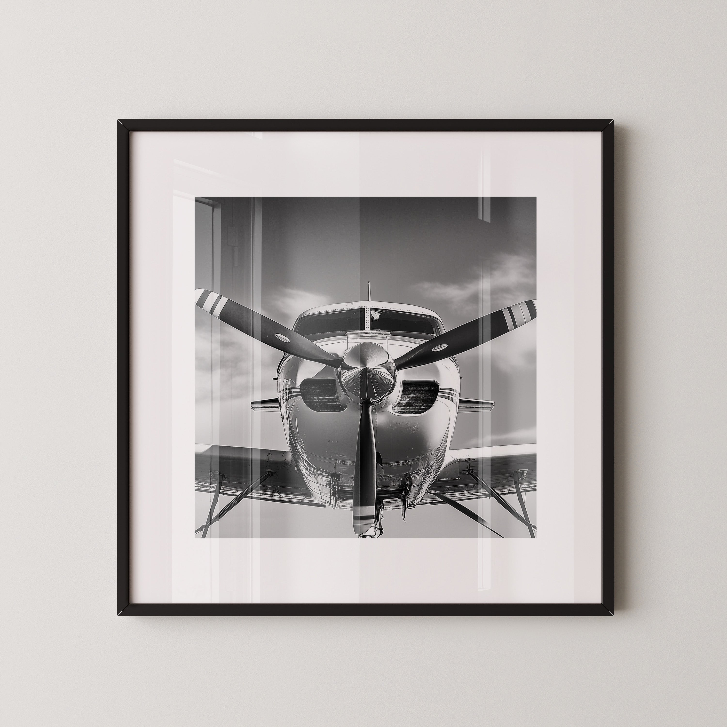 Flugzeug Propeller Frontalansicht S/W