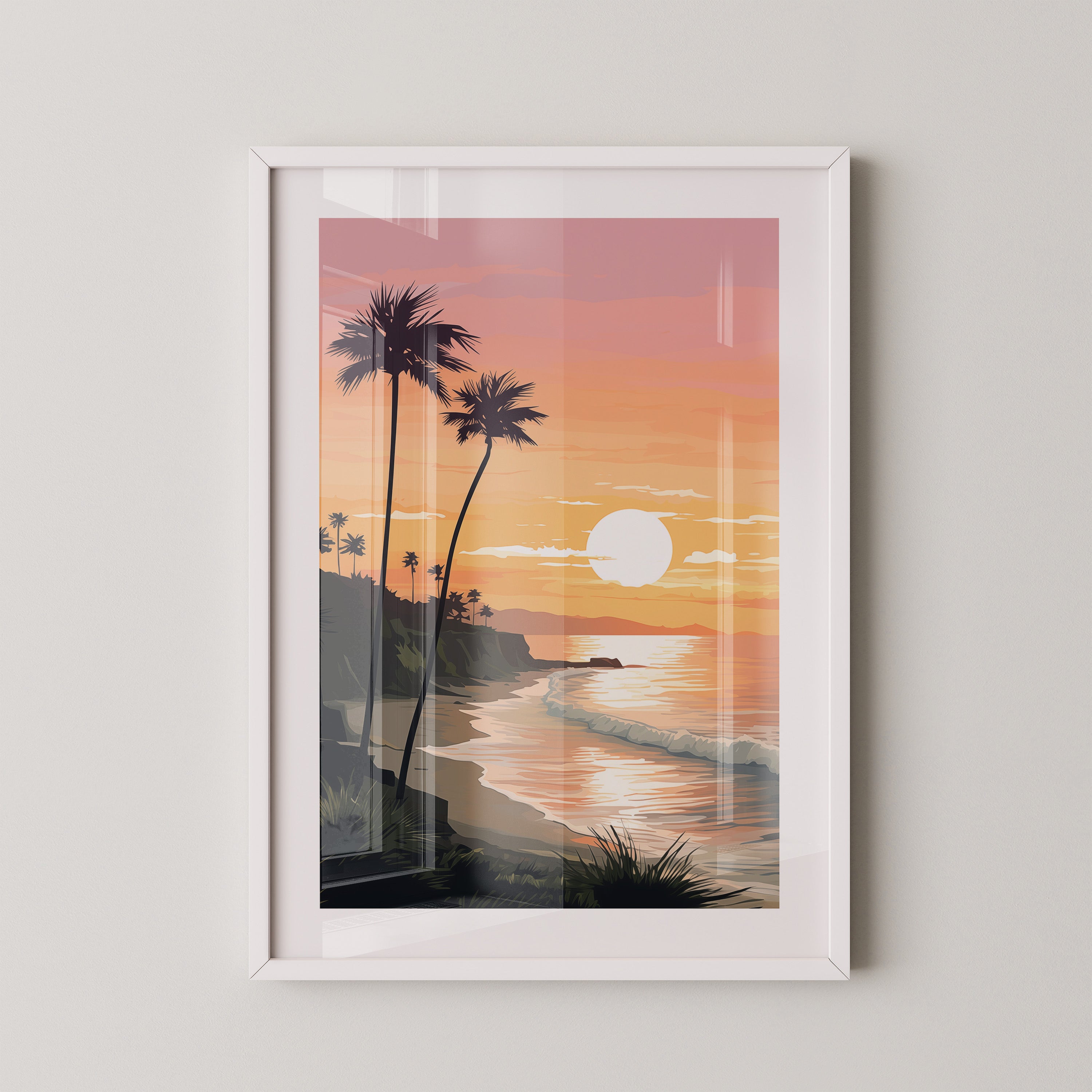 Palmen Küste Sonnenuntergang pastell