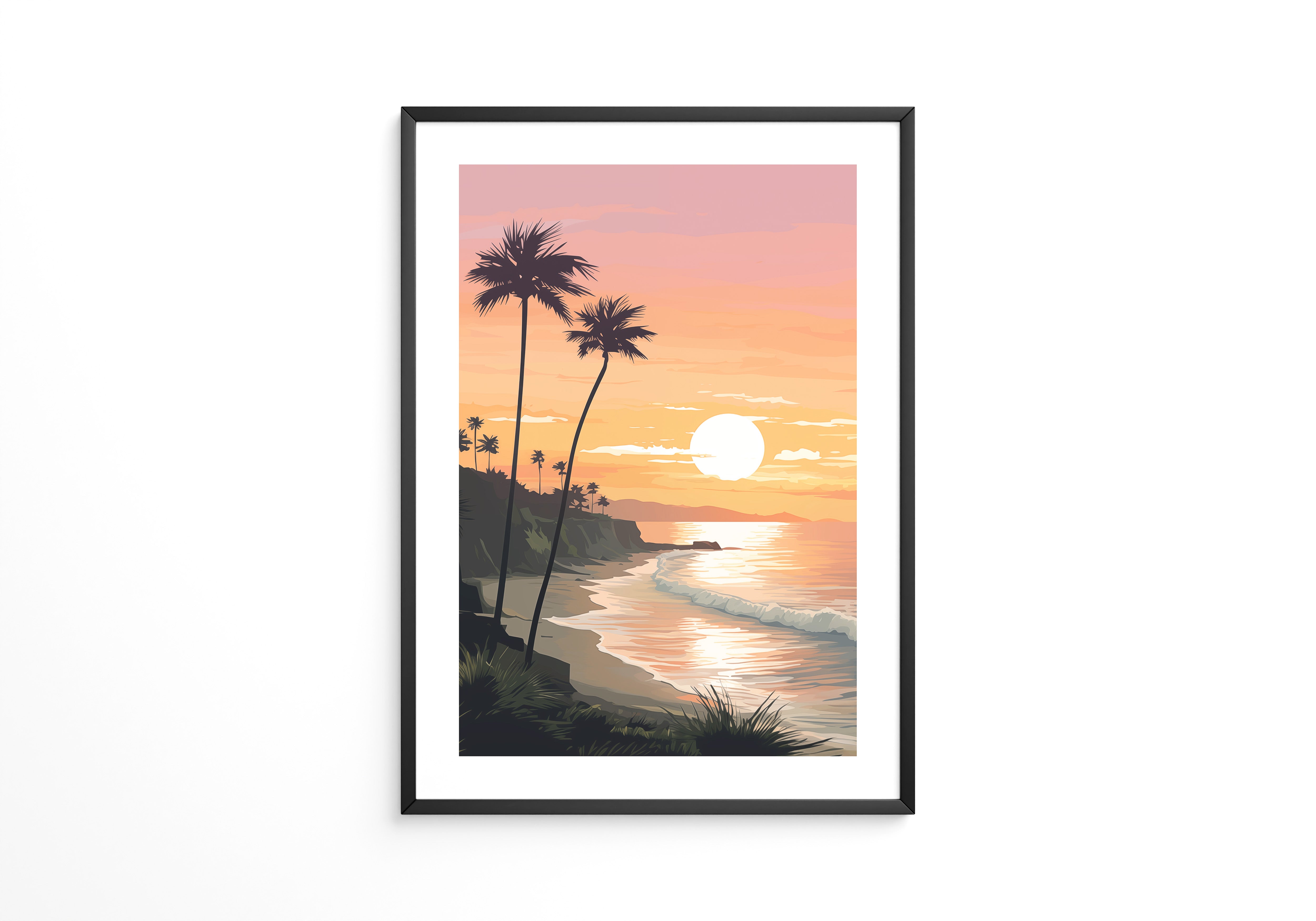 Palmen Küste Sonnenuntergang pastell