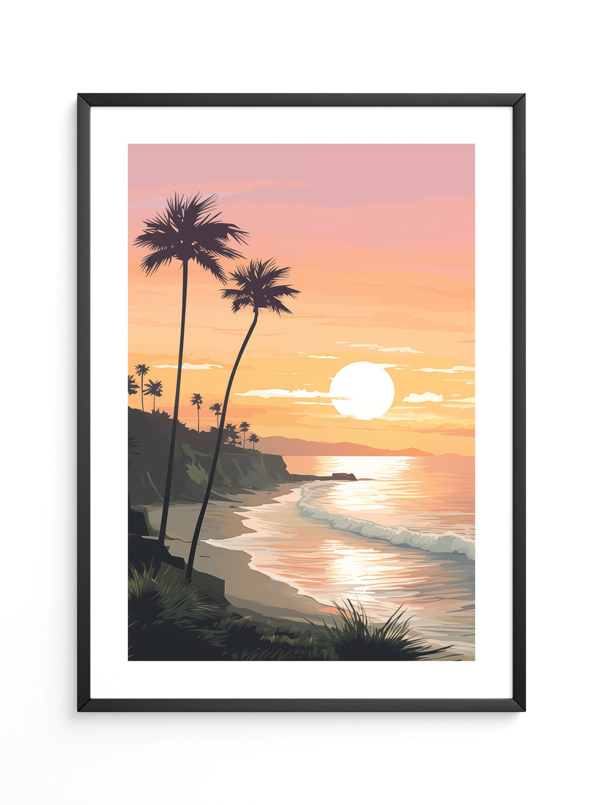 Palmen Küste Sonnenuntergang pastell