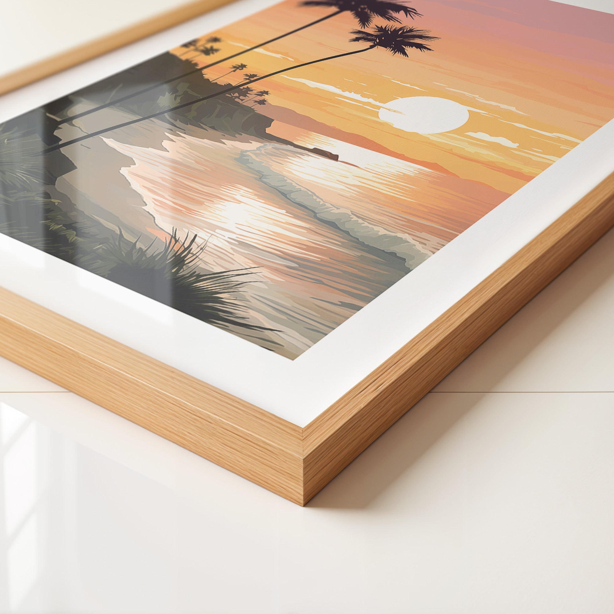 Palmen Küste Sonnenuntergang pastell