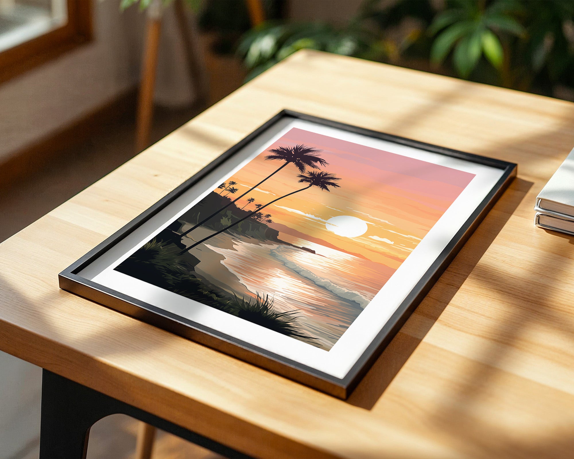 Palmen Küste Sonnenuntergang pastell