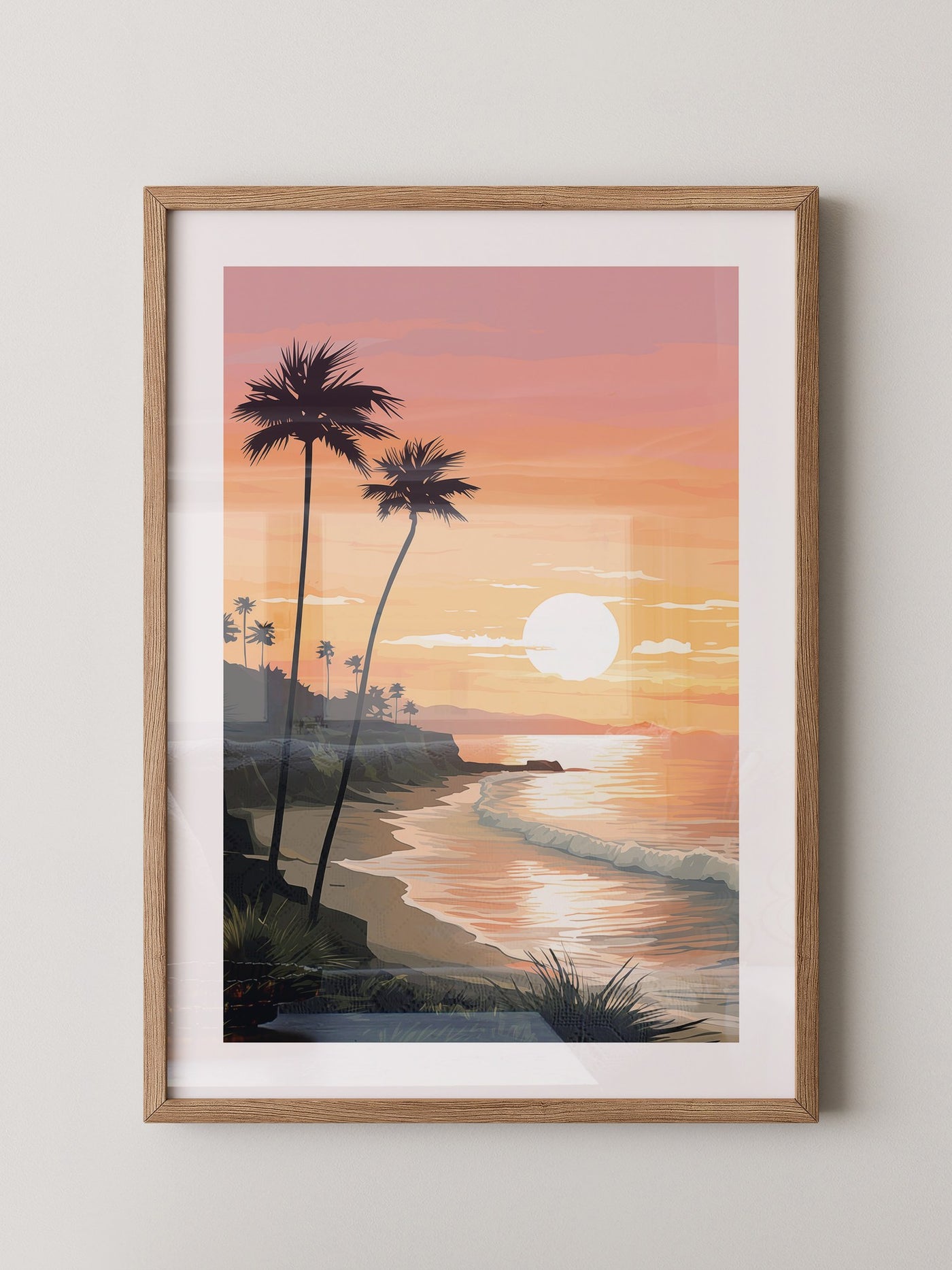 Palmen Küste Sonnenuntergang pastell
