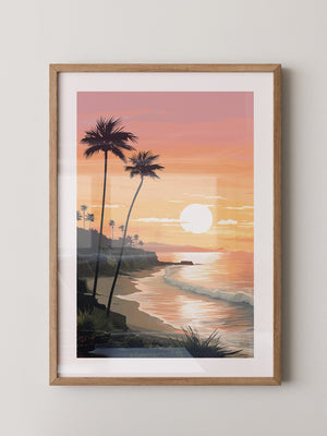 Palmen Küste Sonnenuntergang pastell