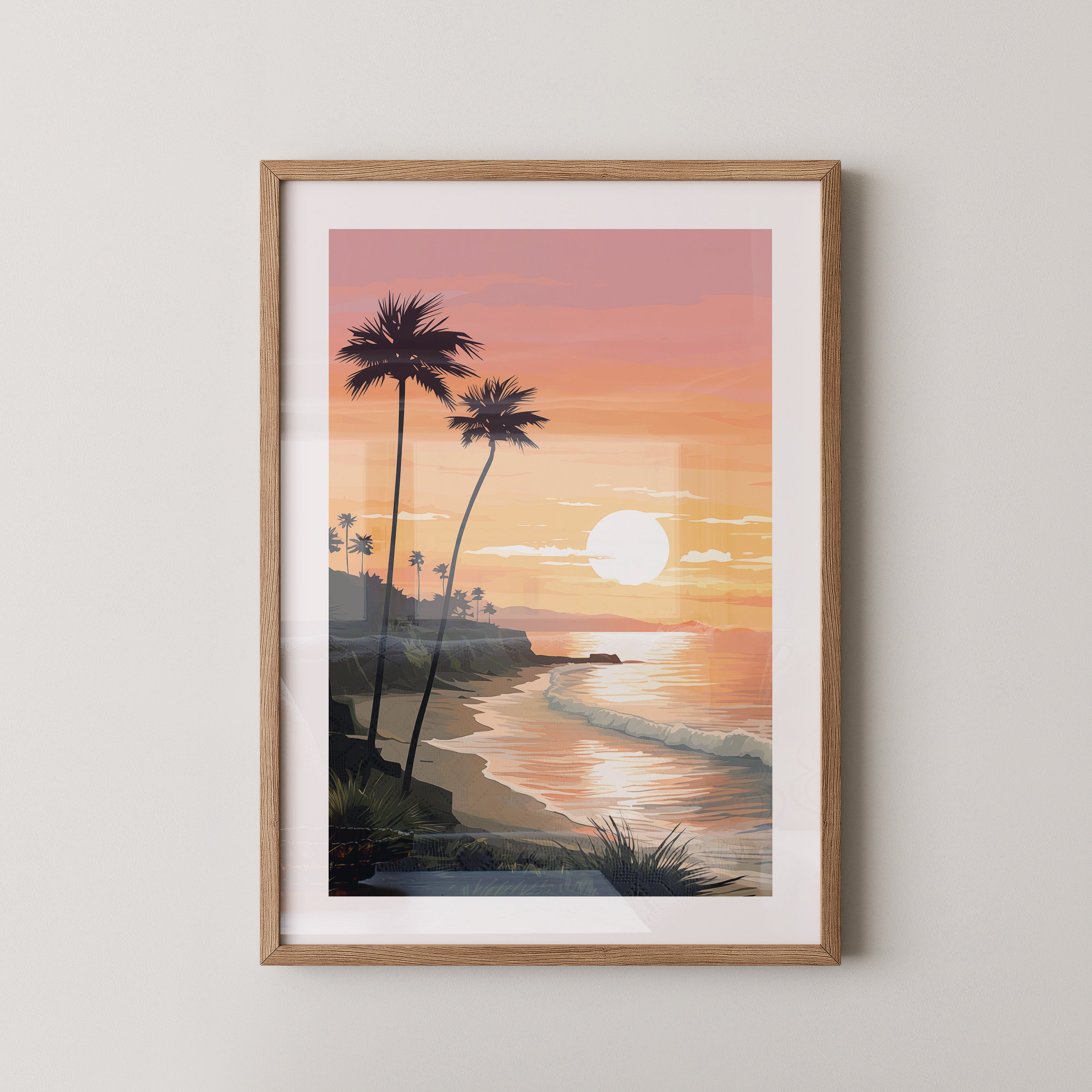 Palmen Küste Sonnenuntergang pastell