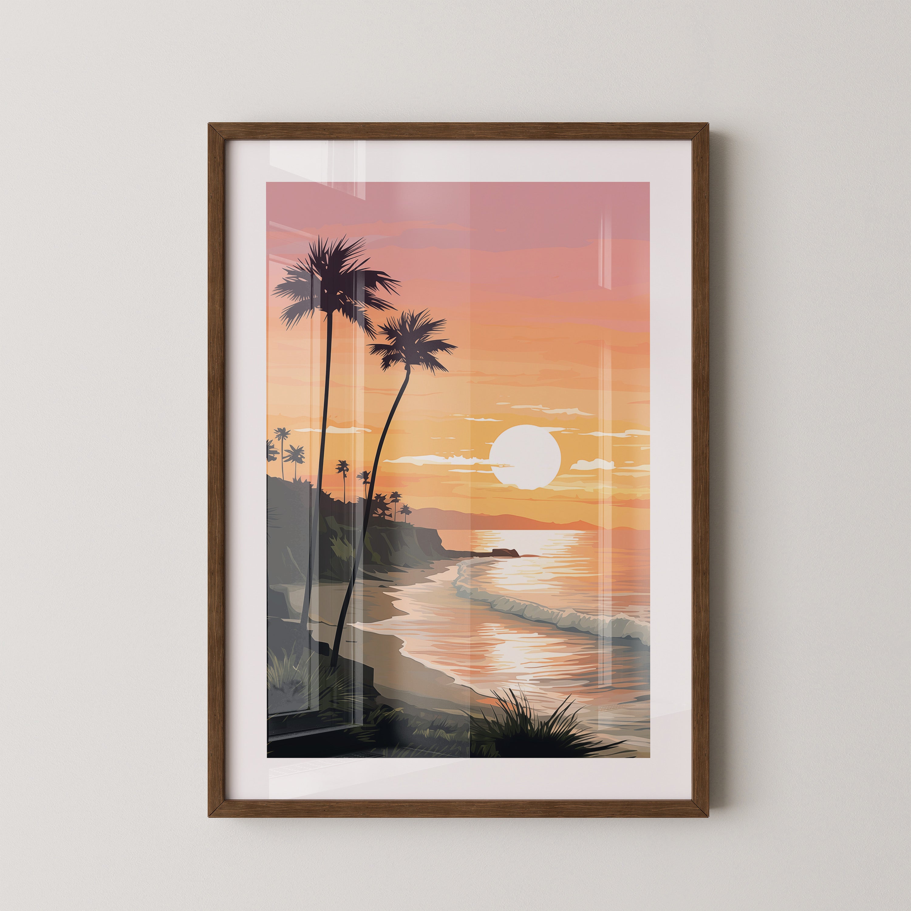 Palmen Küste Sonnenuntergang pastell