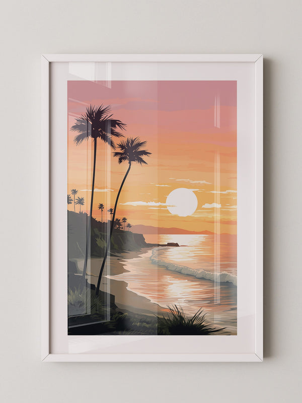 Palmen Küste Sonnenuntergang pastell