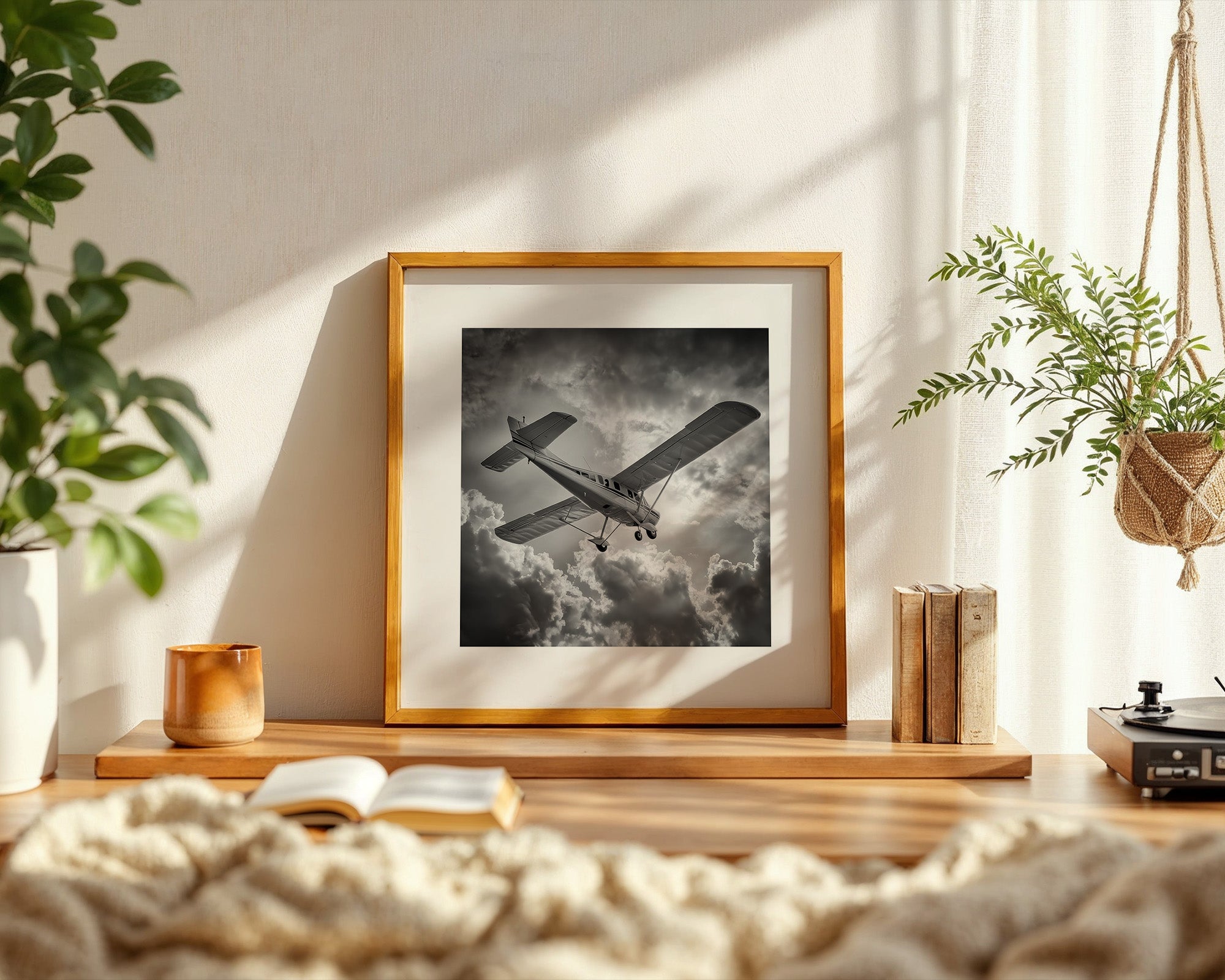 Flugzeug Wolken Himmel S/W