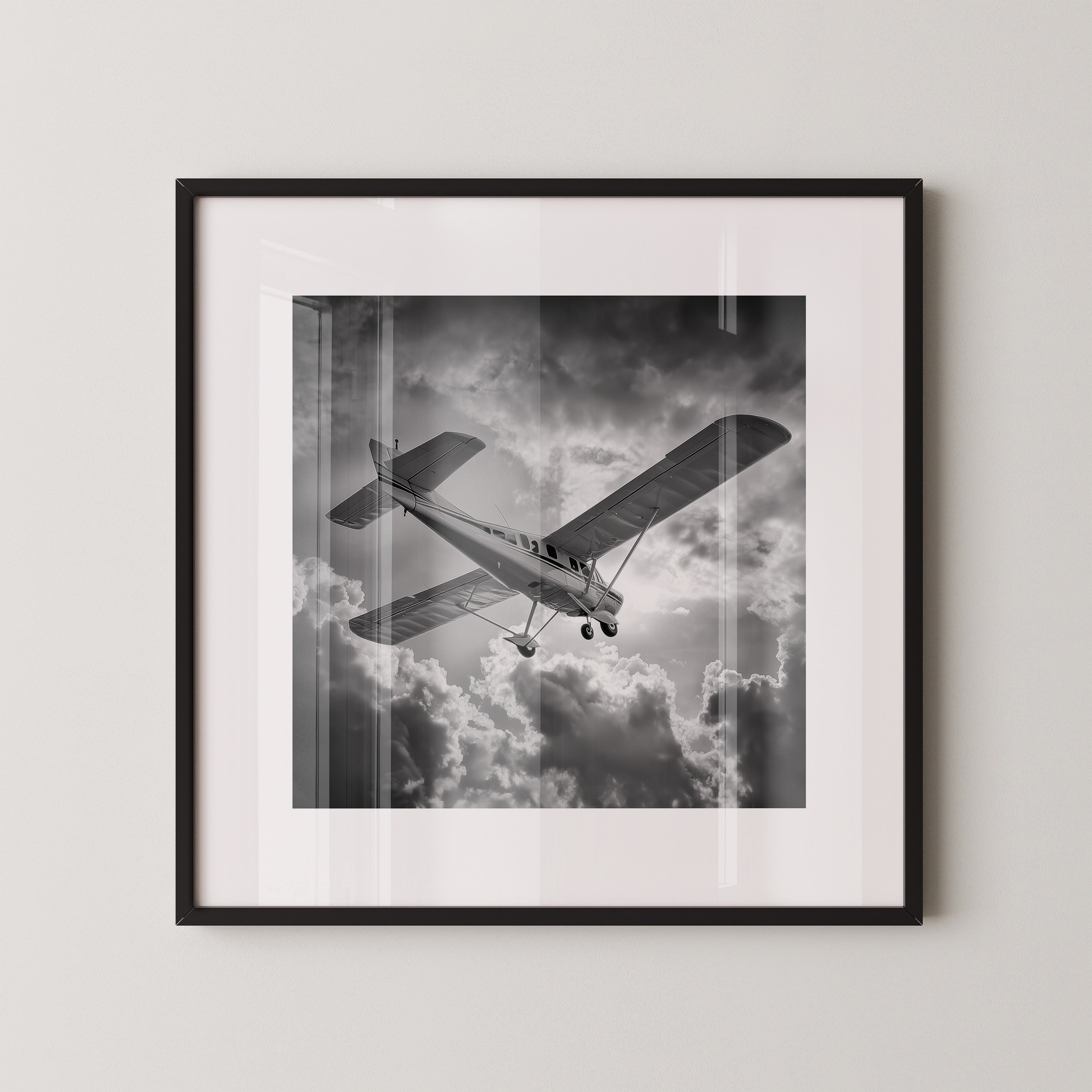 Flugzeug Wolken Himmel S/W