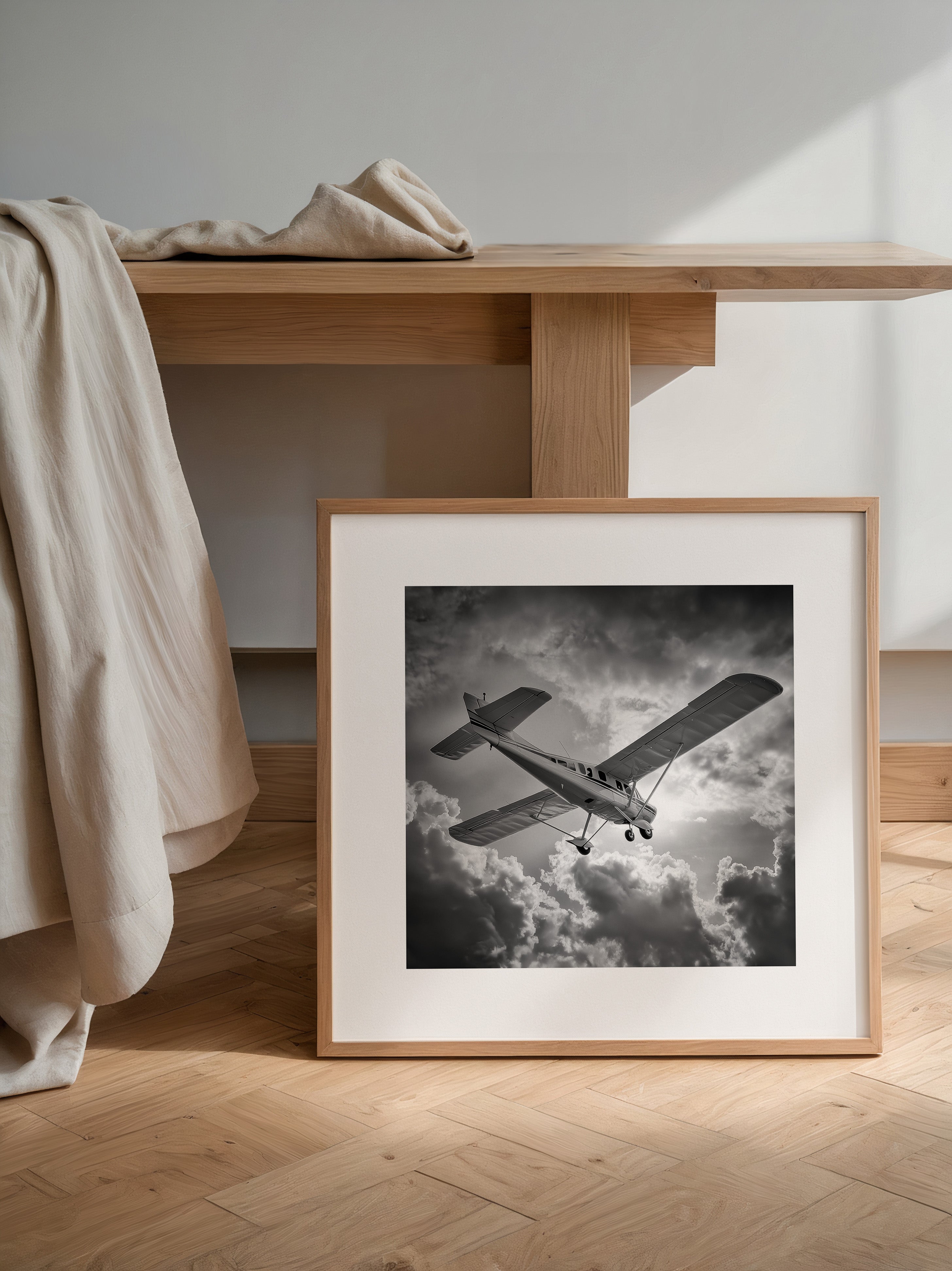 Flugzeug Wolken Himmel S/W