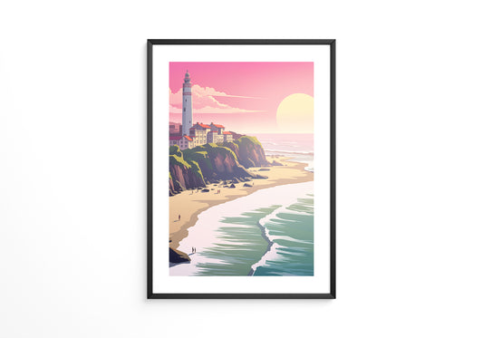 Leuchtturm Meer Sonnenuntergang Pastell