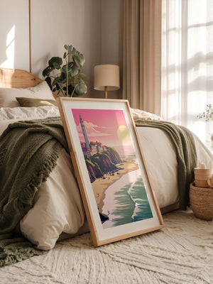 Leuchtturm Meer Sonnenuntergang Pastell