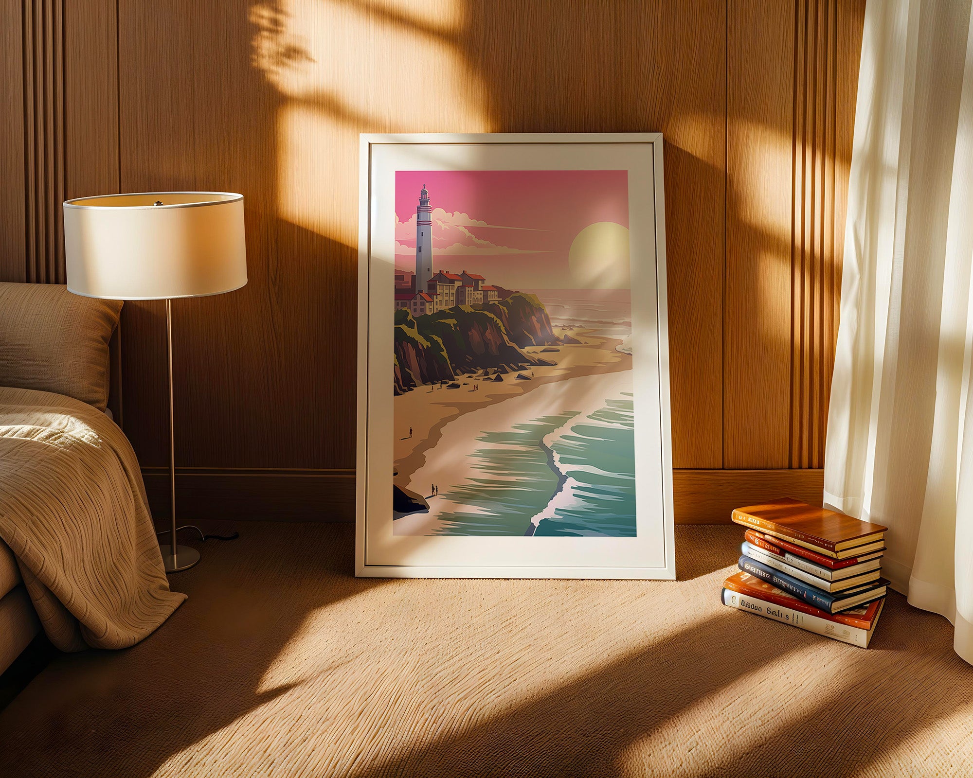 Leuchtturm Meer Sonnenuntergang Pastell