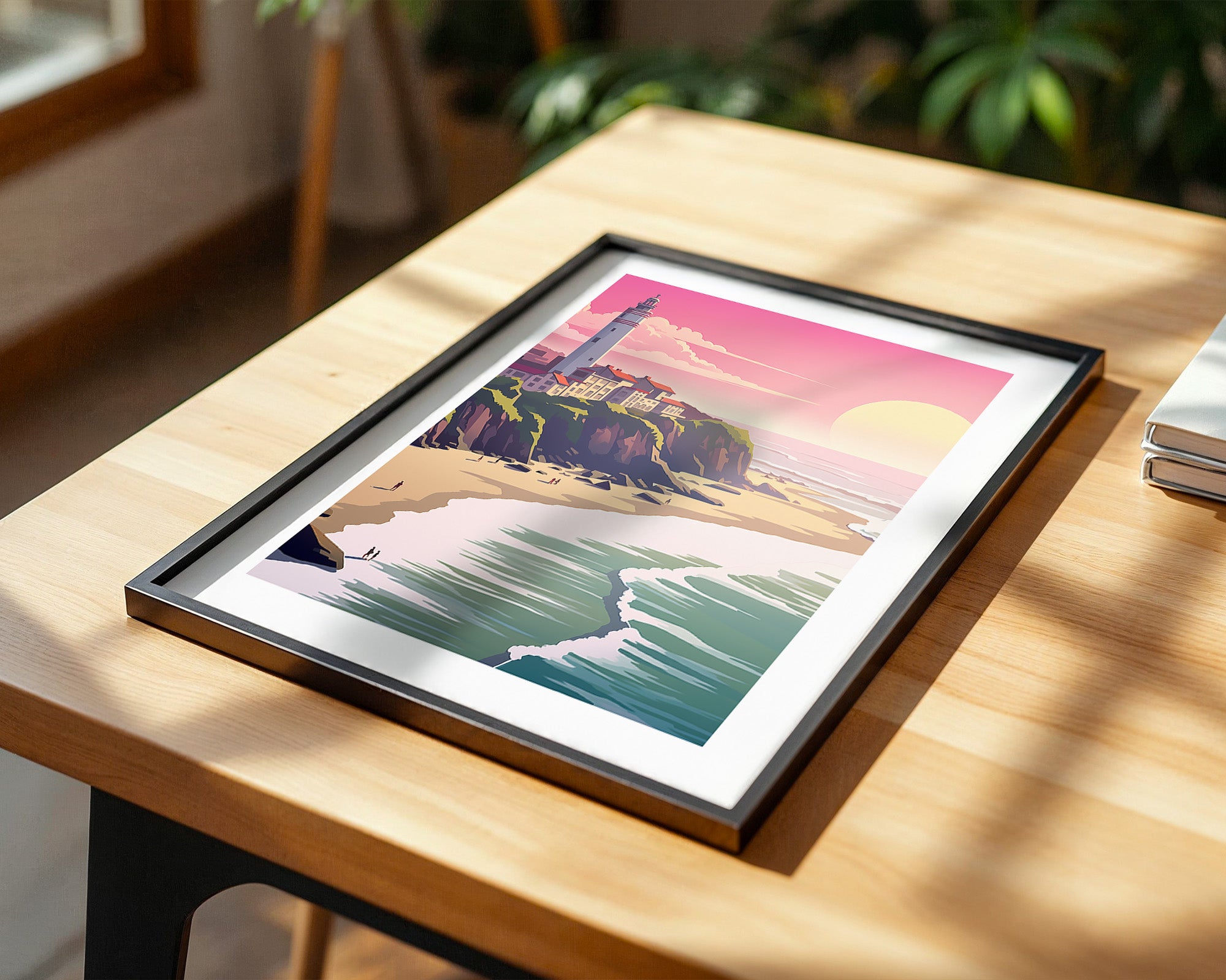 Leuchtturm Meer Sonnenuntergang Pastell