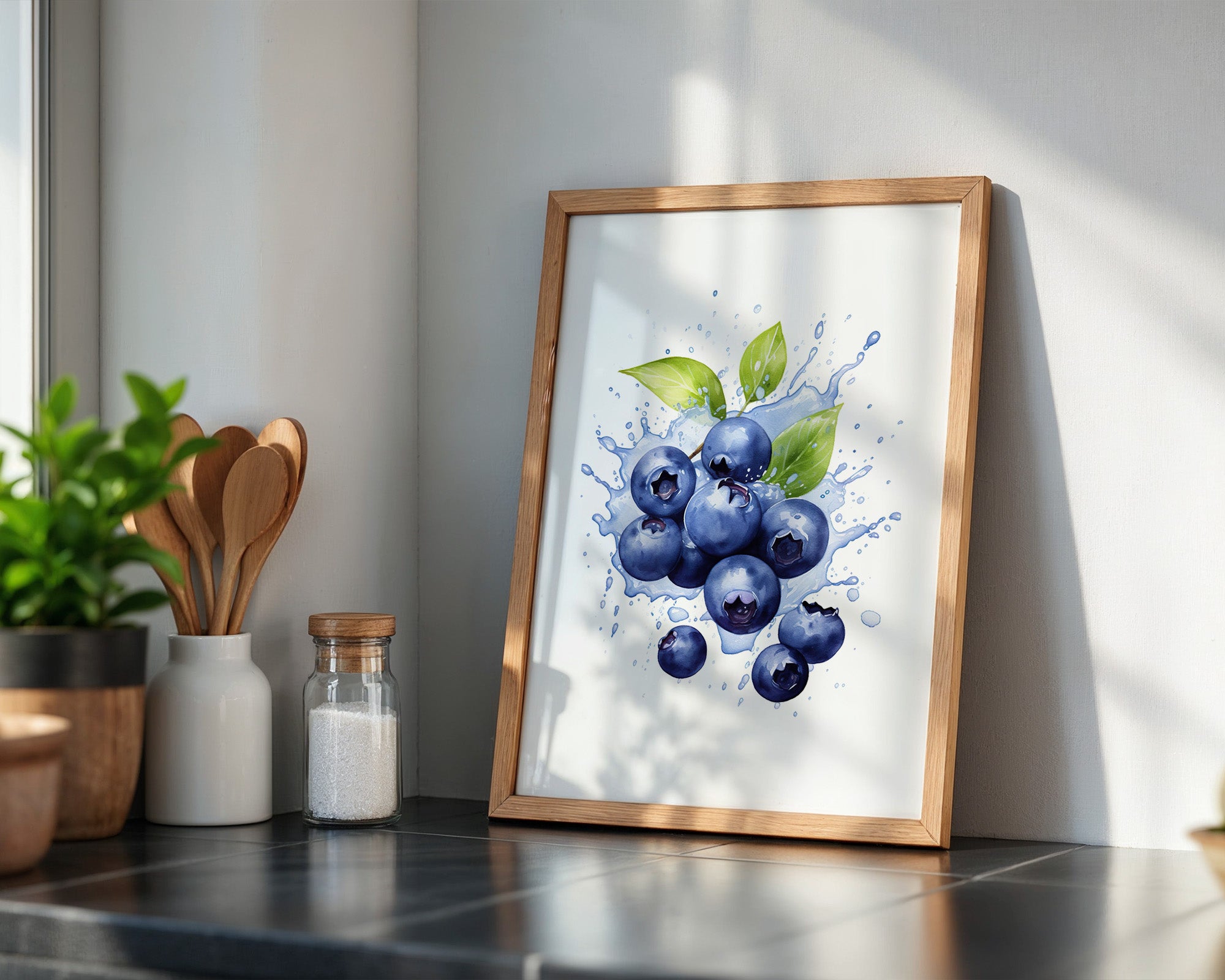 Blaubeeren Splash Aquarell